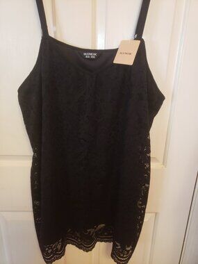 Lace Lined Black 2X Tank Top.